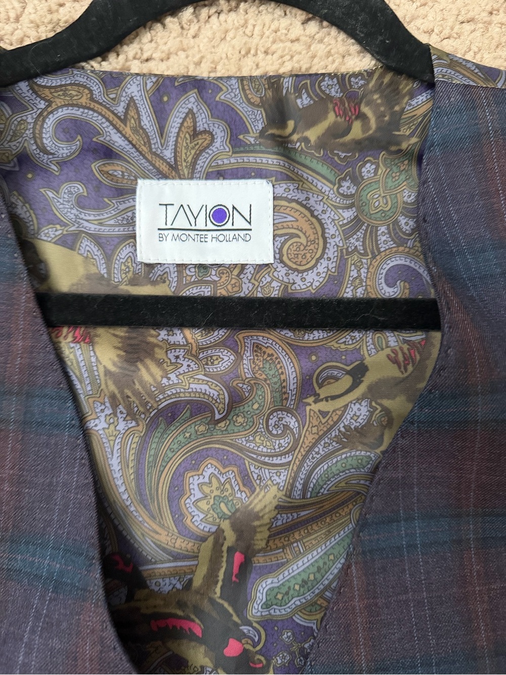 Men’s New Tayion Wine Red Plaid dress vest - Picture 3 of 5